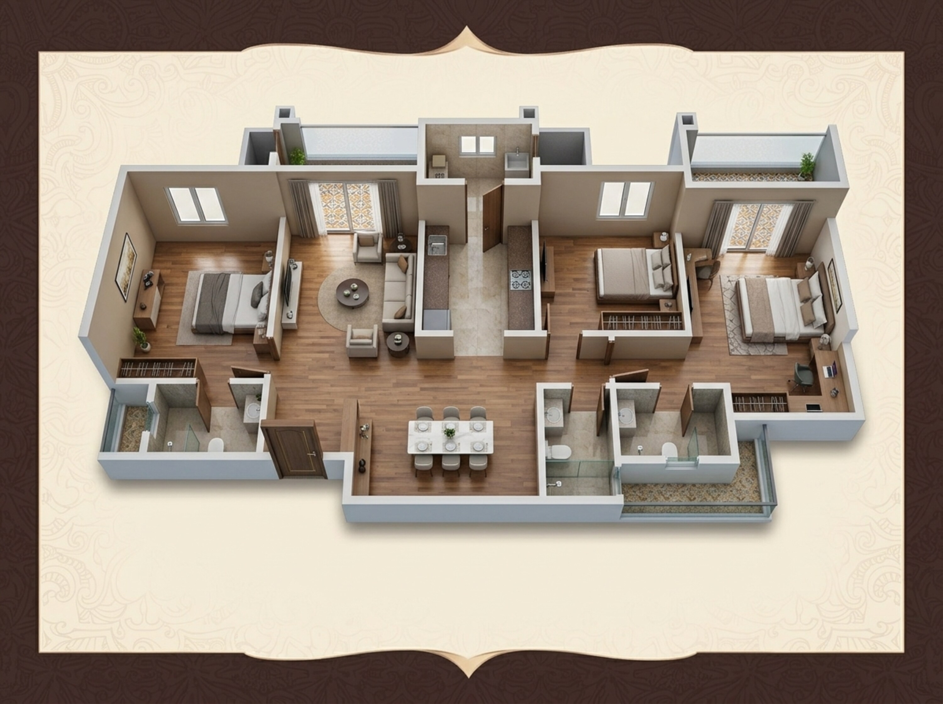 Floor plan of 3 BHK 1908 Sq. Ft. Apartment in Godrej Aveline, Bangalore