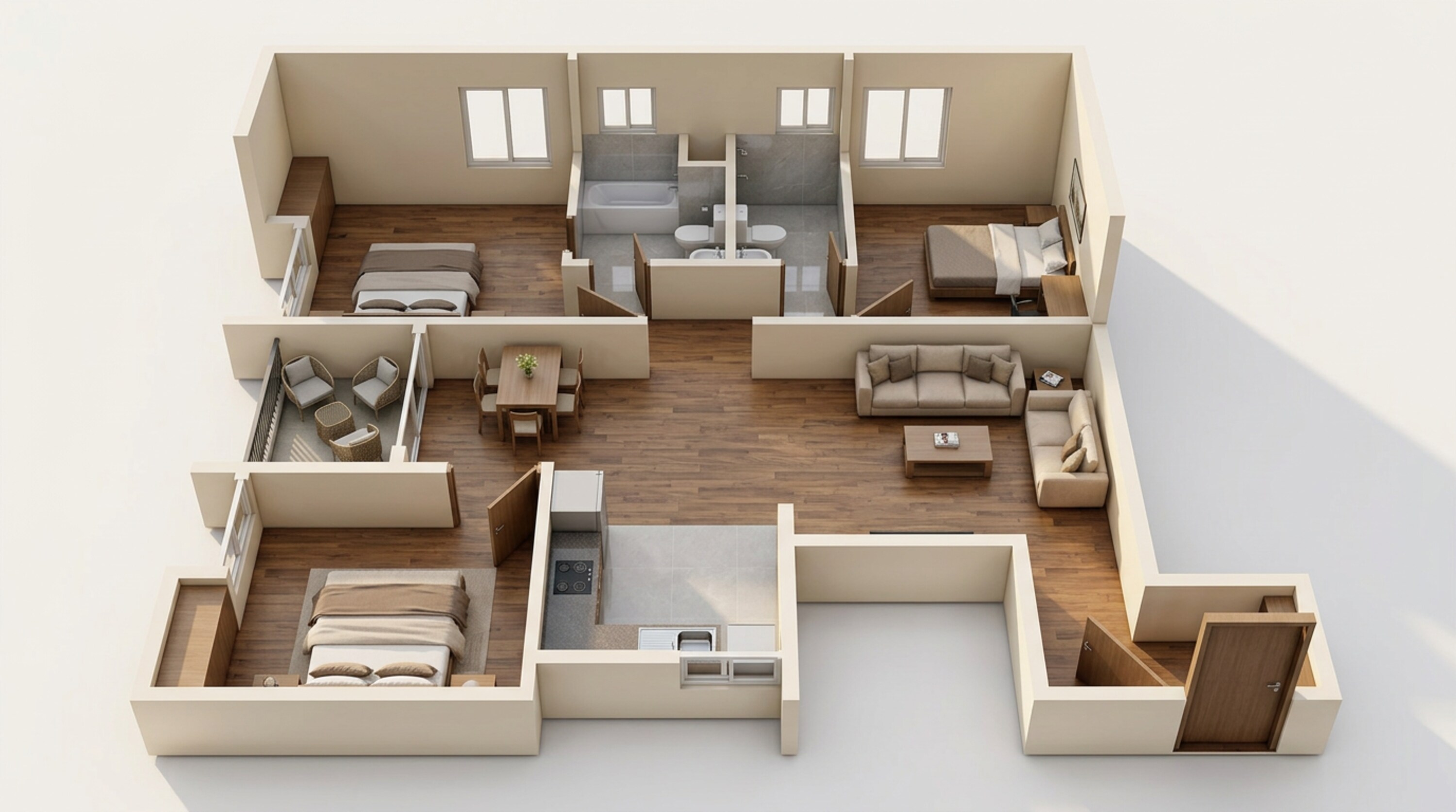 Floor plan of 3 BHK 1510 Sq. Ft. Apartment in Brigade Orchards Laurel And Maple, Bangalore