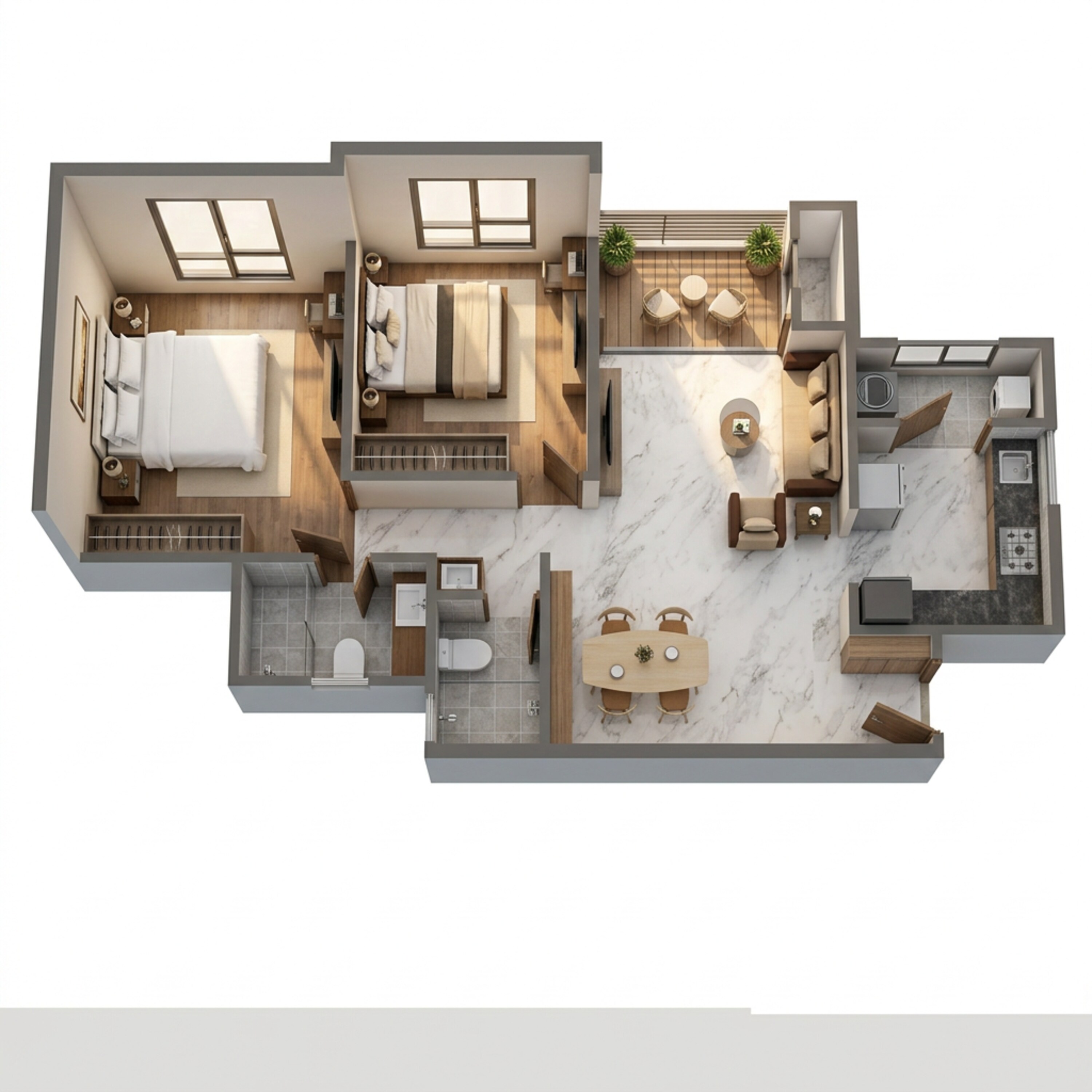 Floor plan of 2 BHK 756 Sq. Ft. Apartment in Krisala Everlyn, Pune