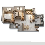 Floor plan of 2 BHK 756 Sq. Ft. Apartment in Krisala Everlyn, Pune