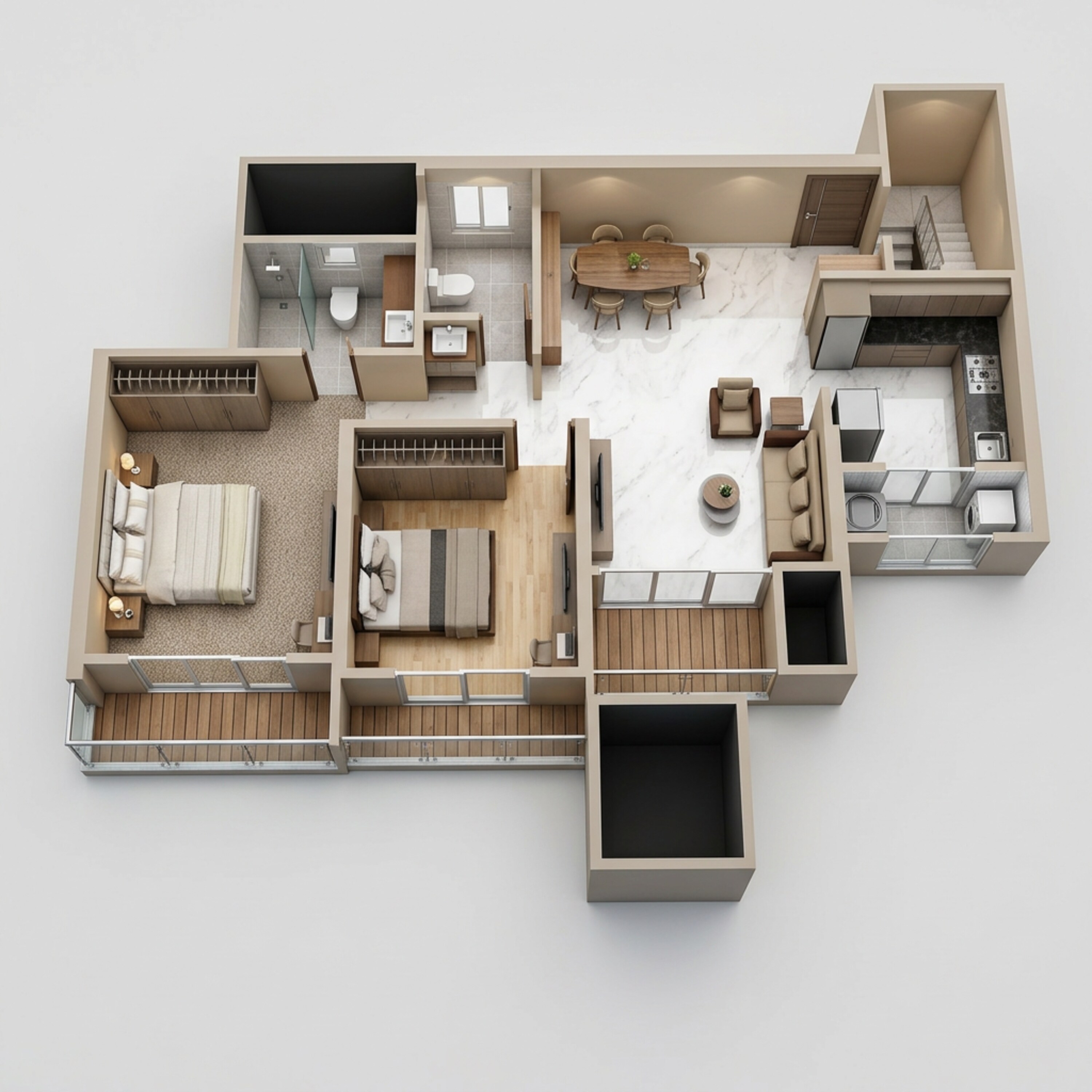 Floor plan of 3 BHK 1045 Sq. Ft. Apartment in Krisala Everlyn, Pune