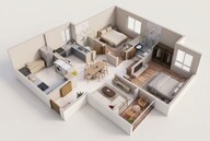 Floor plan of 2 BHK 1097 Sq. Ft. Apartment in Puravankara Northern Lights, Bangalore