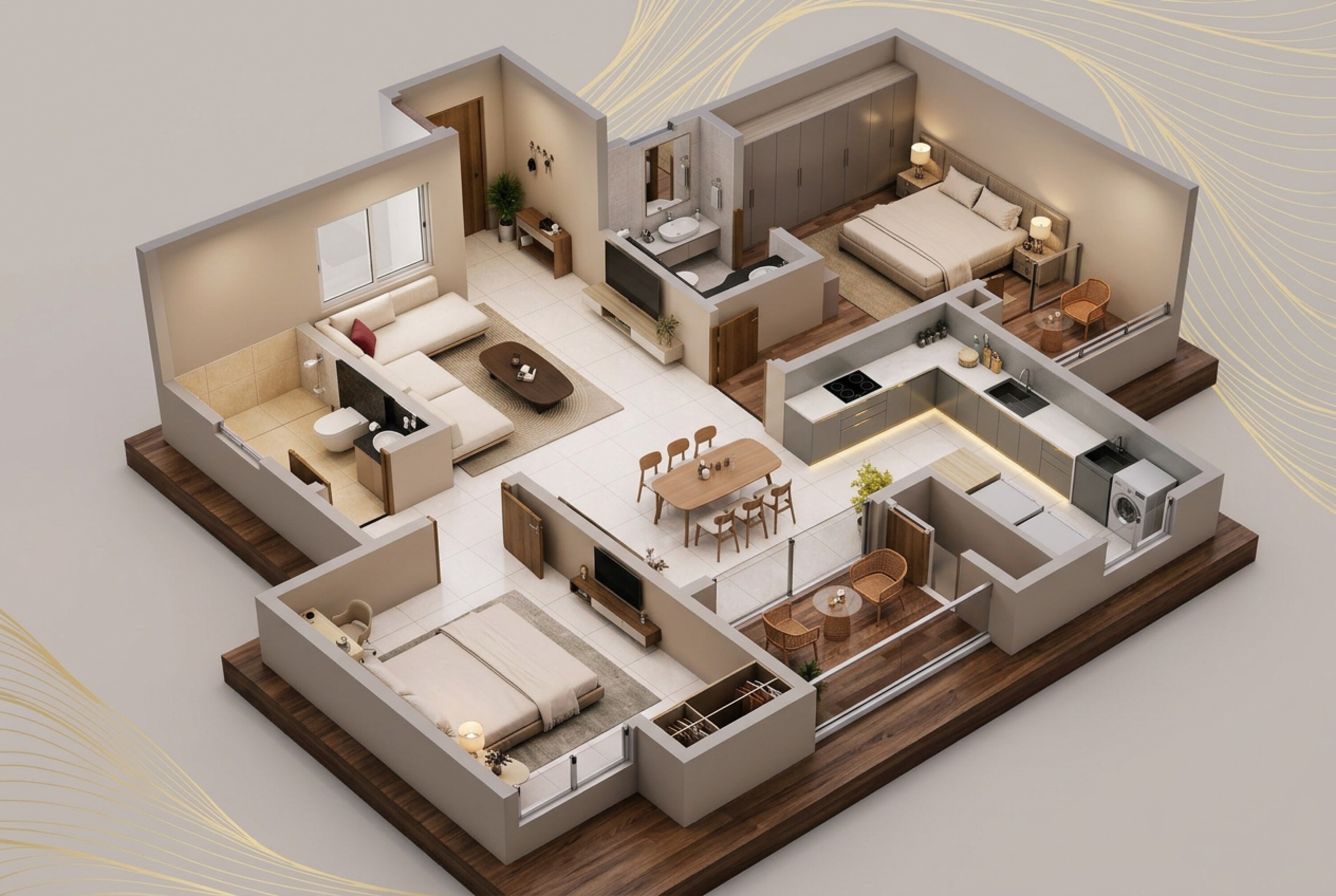 Floor plan of 2 BHK 1337 Sq. Ft. Apartment in Puravankara Northern Lights, Bangalore