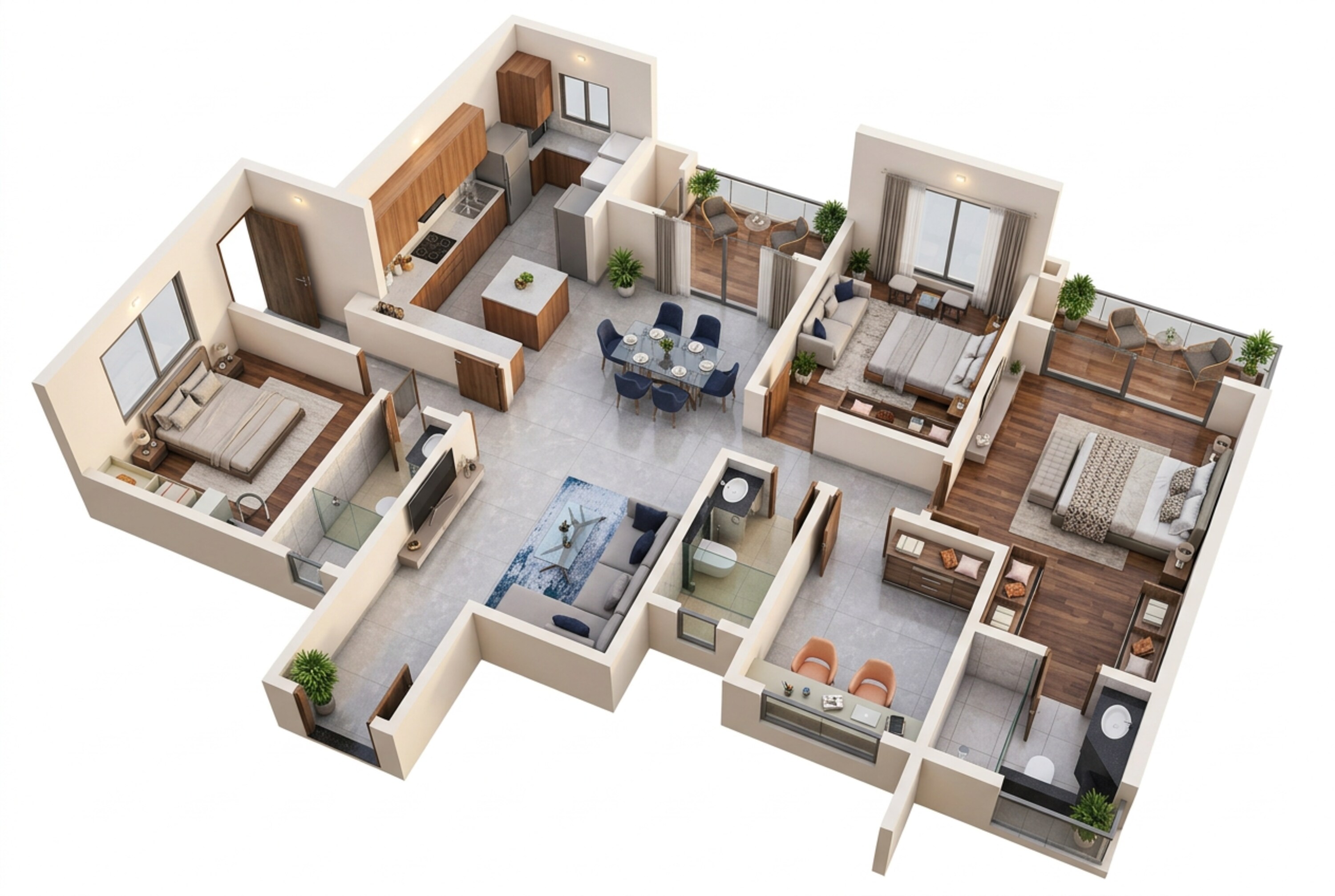 Floor plan of 3 BHK 2324 Sq. Ft. Apartment in Puravankara Northern Lights, Bangalore