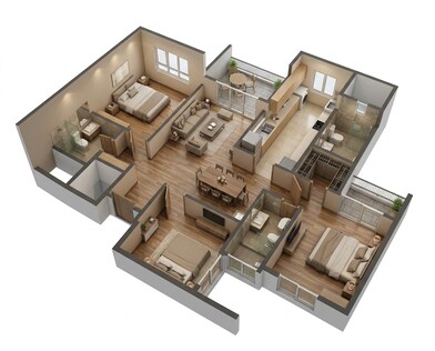 Floor plan of 3 BHK 1740 Sq. Ft. Apartment in Sumadhura Solea, Bangalore