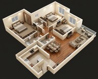 Floor plan of 3 BHK 1100 Sq. Ft. Apartment in Dosti 604, Thane