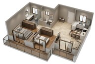 Floor plan of 2 BHK 653 Sq. Ft. Apartment in Runwal One, Thane