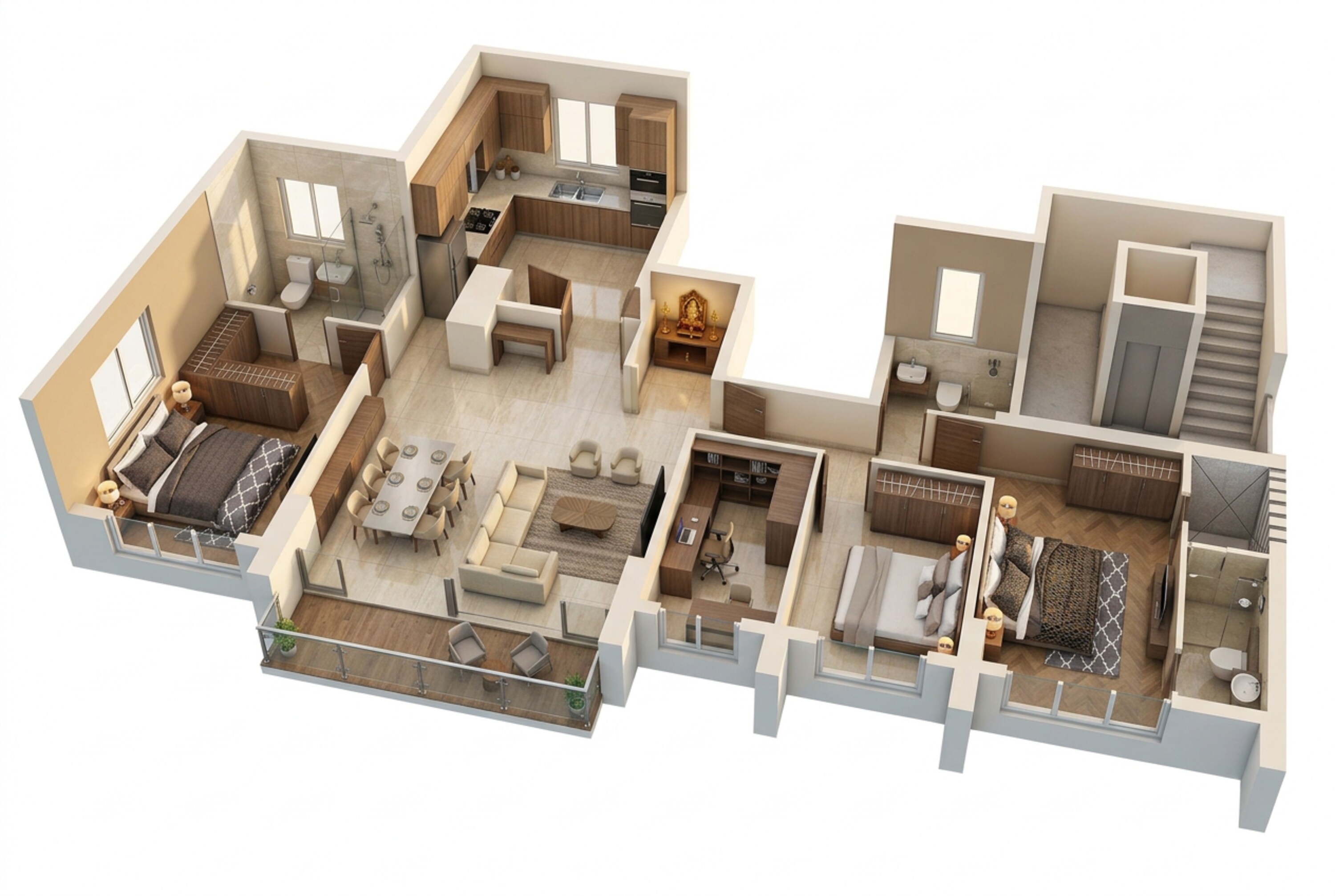 Floor plan of 3 BHK 1036 Sq. Ft. Apartment in Runwal One, Thane