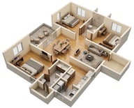 Floor plan of 3 BHK 1585 Sq. Ft. Apartment in Poulomi Florique, Bangalore