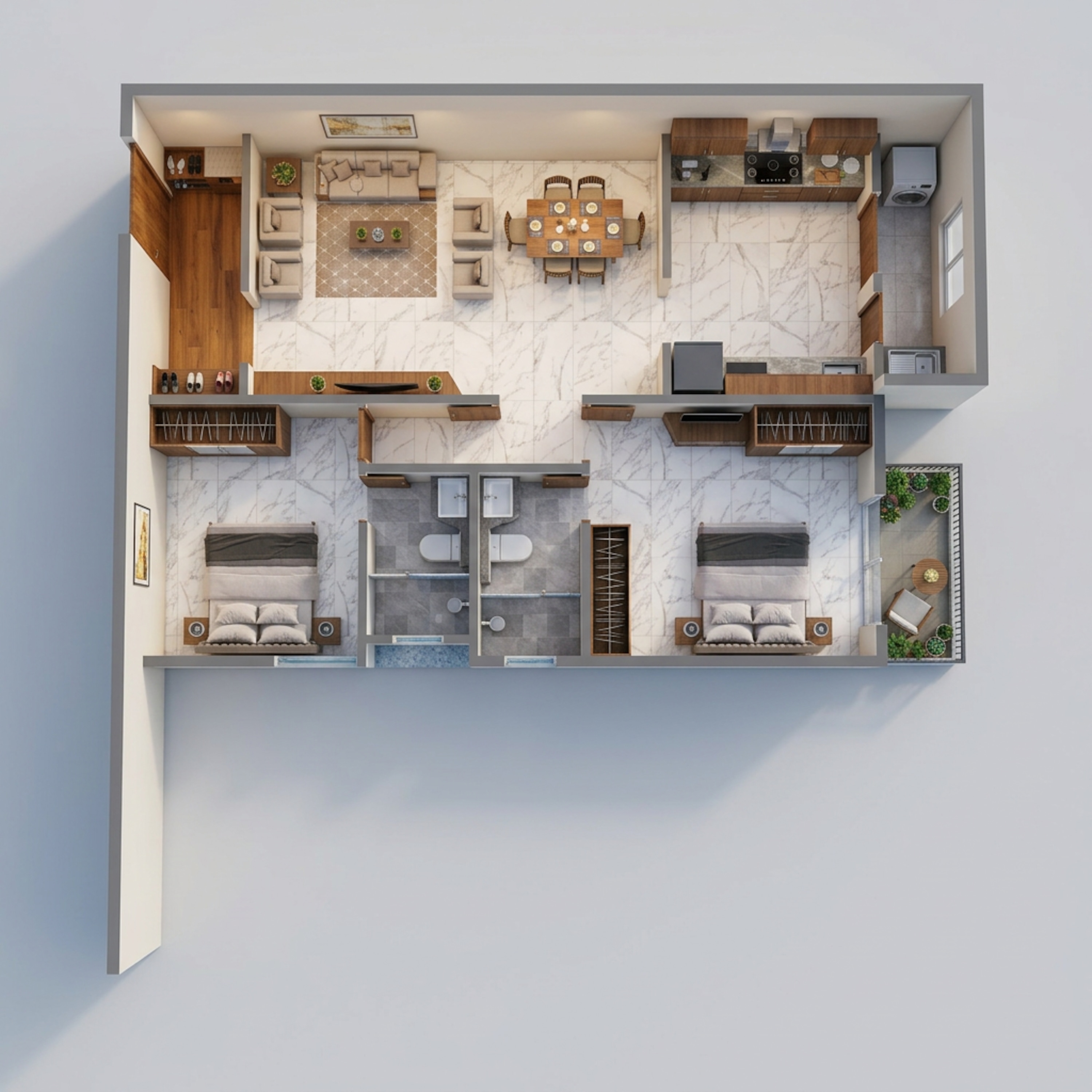 Floor plan of 2 BHK 1292 Sq. Ft. Apartment in Amigo Alfresco, Bangalore