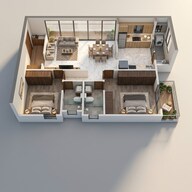 Floor plan of 2 BHK 1292 Sq. Ft. Apartment in Amigo Alfresco, Bangalore