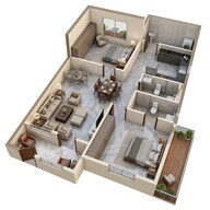 Floor plan of 2 BHK 1396 Sq. Ft. Apartment in Amigo Alfresco, Bangalore