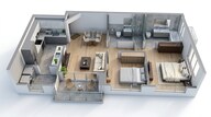 Floor plan of 2 BHK 671 Sq. Ft. Apartment in Shapoorji Pallonji Nine Arcs, Mumbai