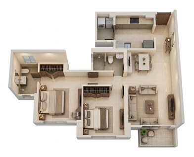 Floor plan of 2 BHK 797 Sq. Ft. Apartment in Mahindra Rainforest, Mumbai