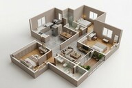 Floor plan of 3 BHK 1481 Sq. Ft. Apartment in Brigade Lumina, Bangalore