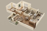 Floor plan of 2 BHK 1235 Sq. Ft. Apartment in Century Kindle, Bangalore