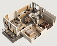 Floor plan of 2 BHK 1130 Sq. Ft. Apartment in Arvind Skycrest, Bangalore