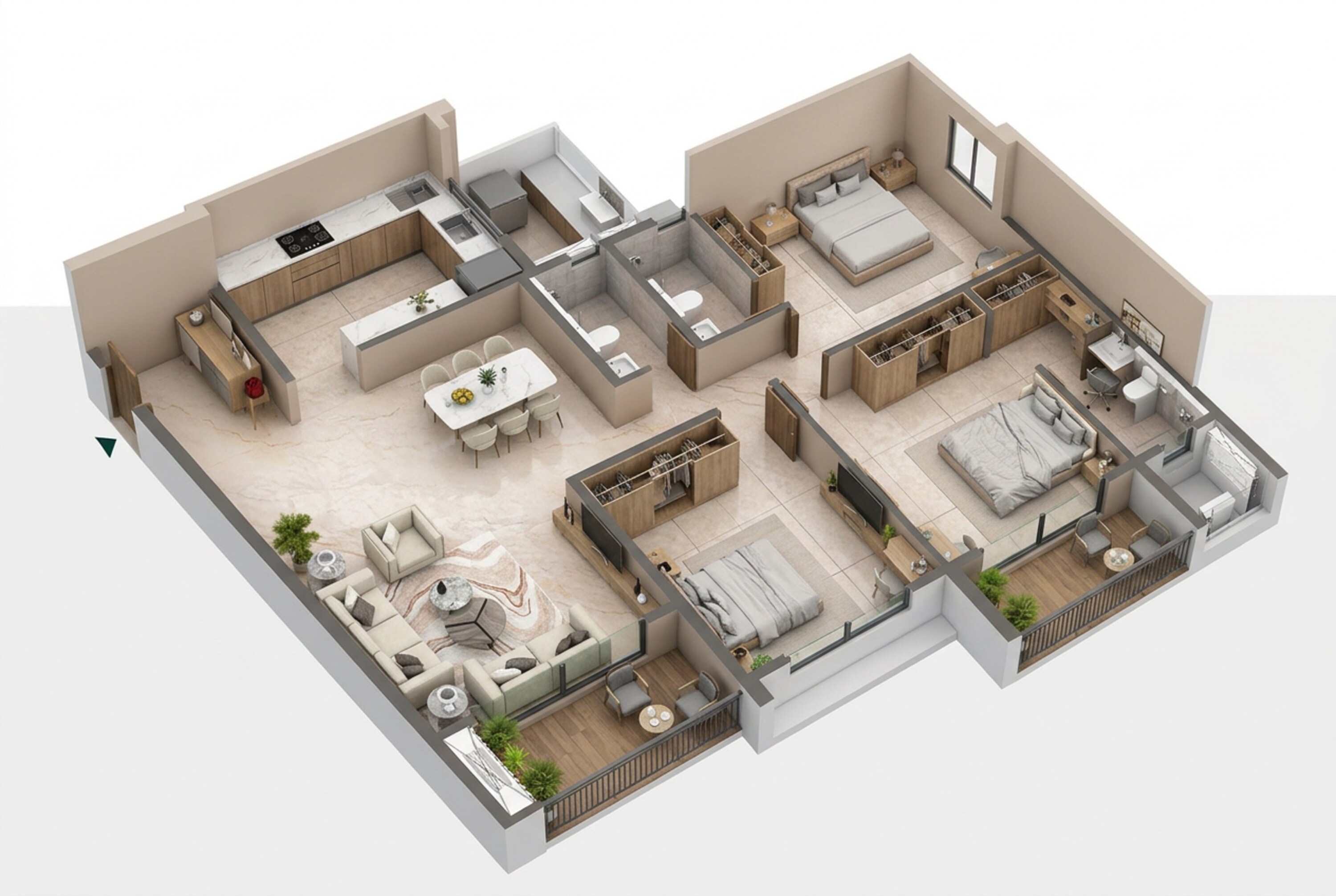 Floor plan of 3 BHK 1275 Sq. Ft. Apartment in Shapoorji Pallonji Everra, Pune