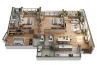 Floor plan of 3 BHK 1412 Sq. Ft. Apartment in Shapoorji Pallonji Everra, Pune