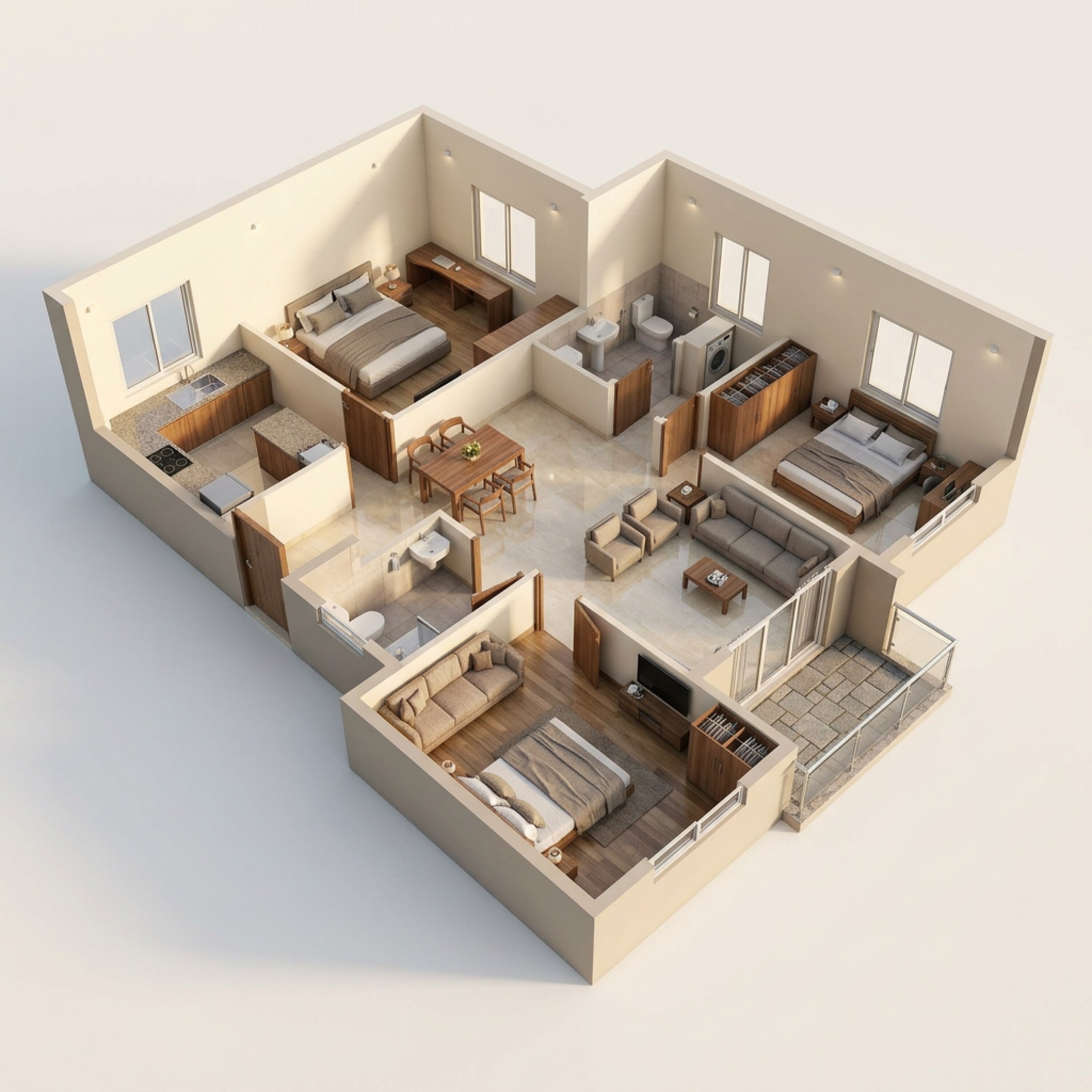 Floor plan of 2 BHK 1149 Sq. Ft. Apartment in Brigade Belvedere, Bangalore