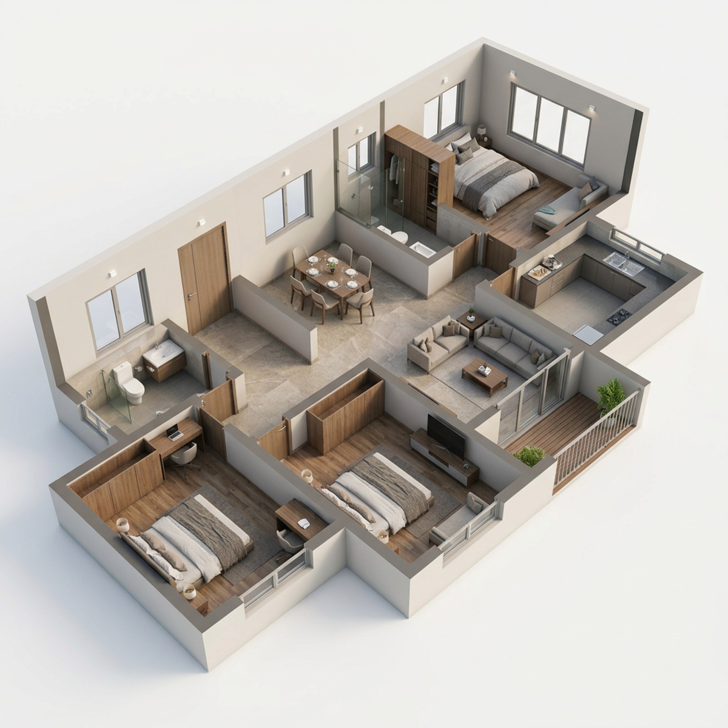 Floor plan of 3 BHK 1443 Sq. Ft. Apartment in Brigade Belvedere, Bangalore