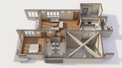 Floor plan of 1 BHK 596 Sq. Ft. Apartment in Kumar The Presidence, Mumbai