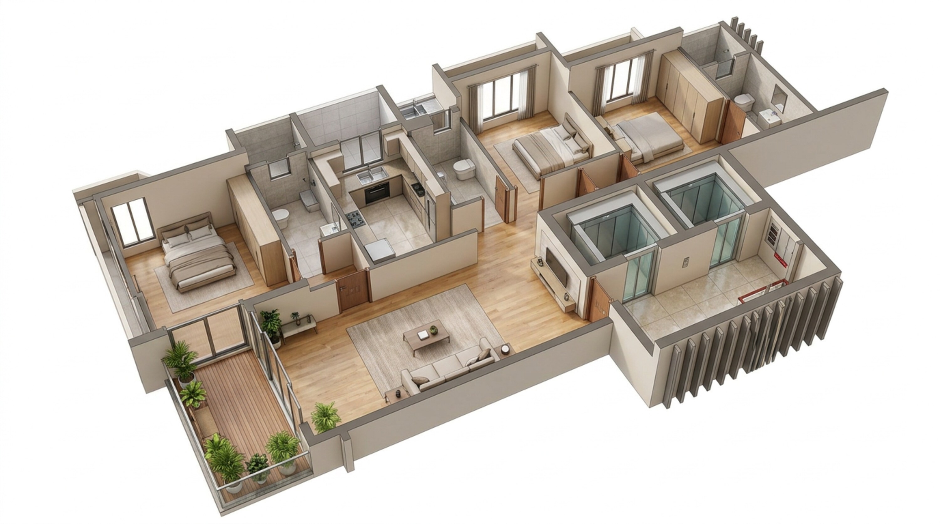 Floor plan of 3 BHK 1047 Sq. Ft. Apartment in Kumar The Presidence, Mumbai