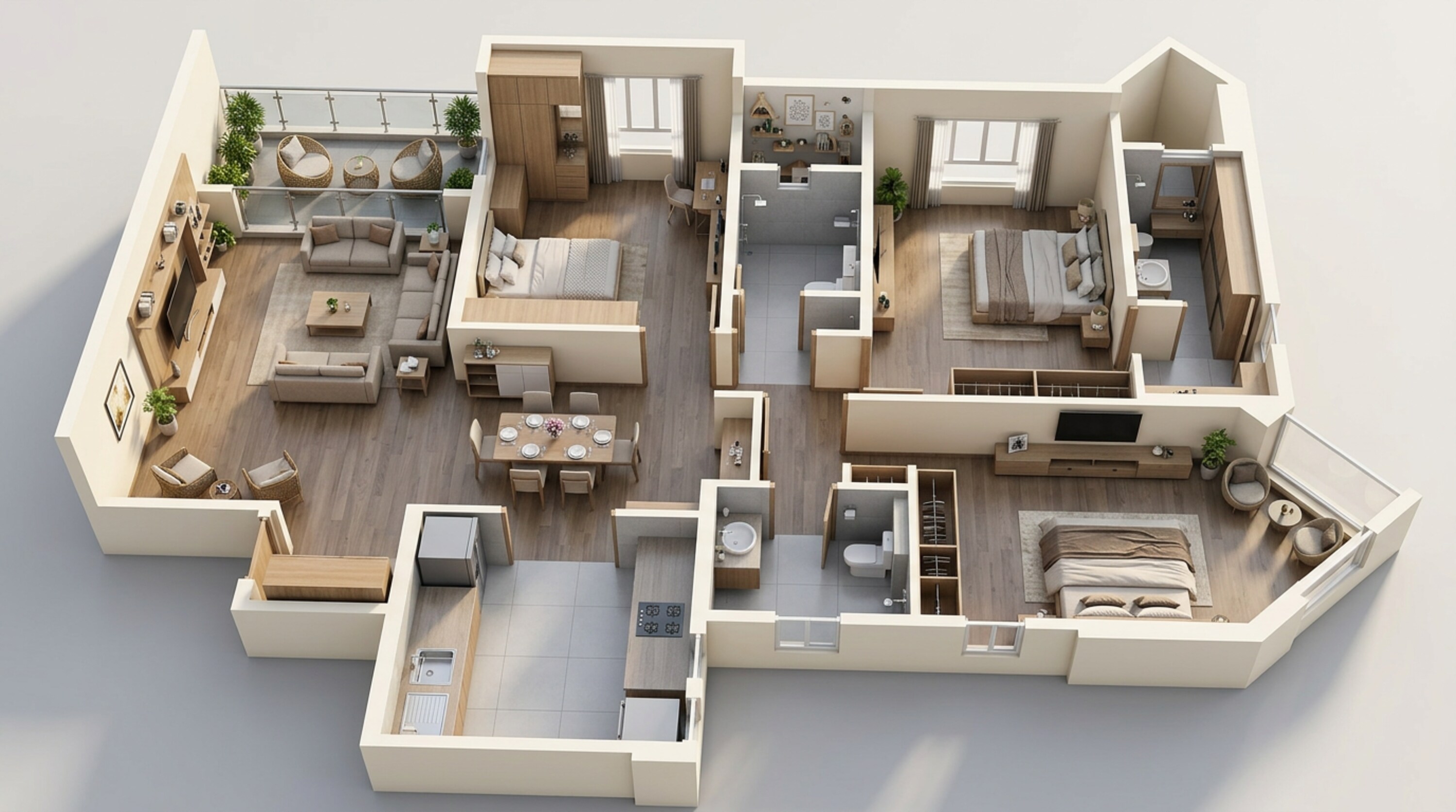 Floor plan of 3 BHK 1144 Sq. Ft. Apartment in Vilas Javdekar Palladio Balewadi RiverFront, Pune