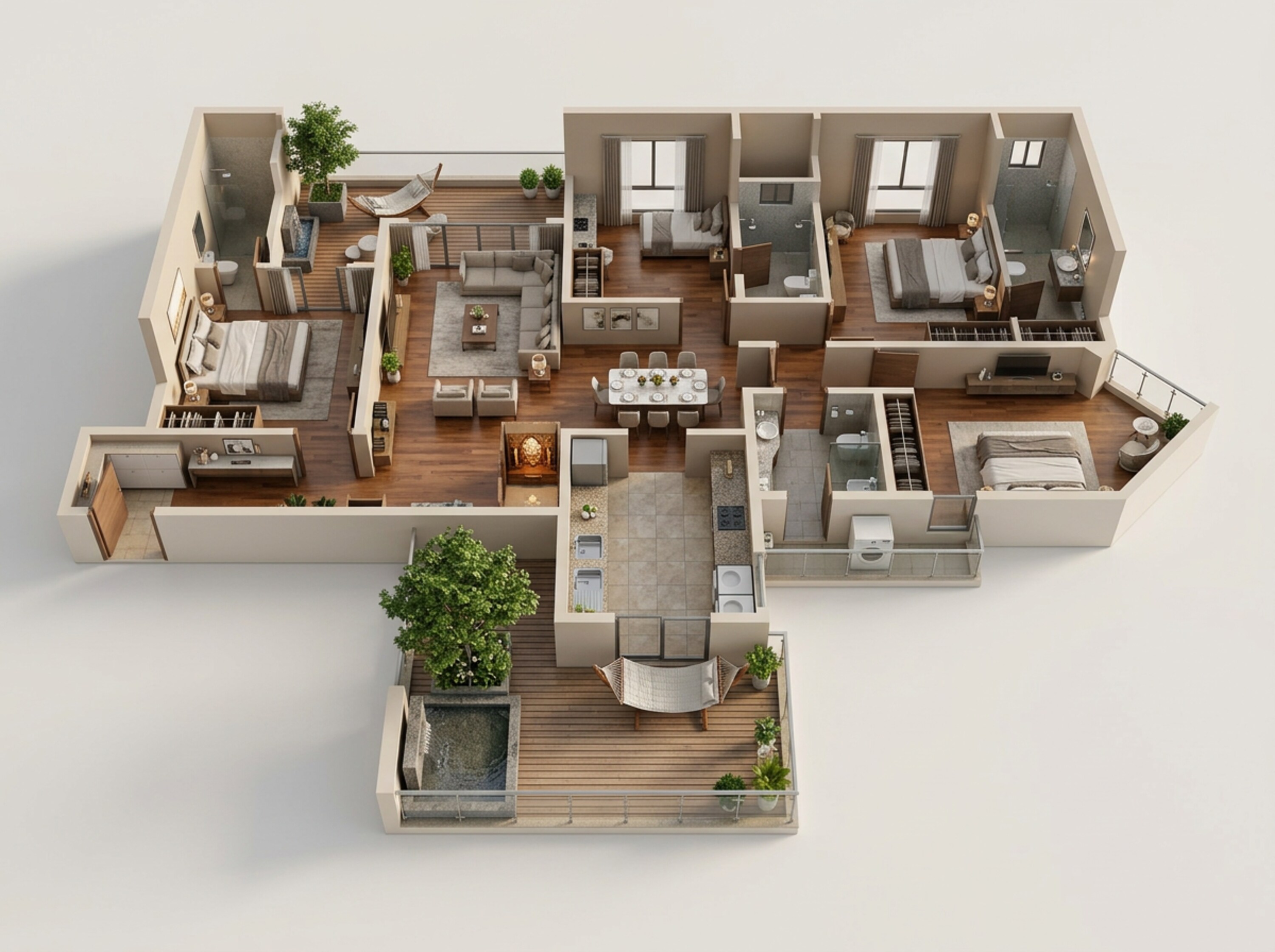 Floor plan of 4 BHK 1590 Sq. Ft. Apartment in Vilas Javdekar Palladio Balewadi RiverFront, Pune