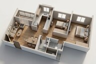 Floor plan of 2 BHK 630 Sq. Ft. Apartment in Puraniks Rahayu, Thane