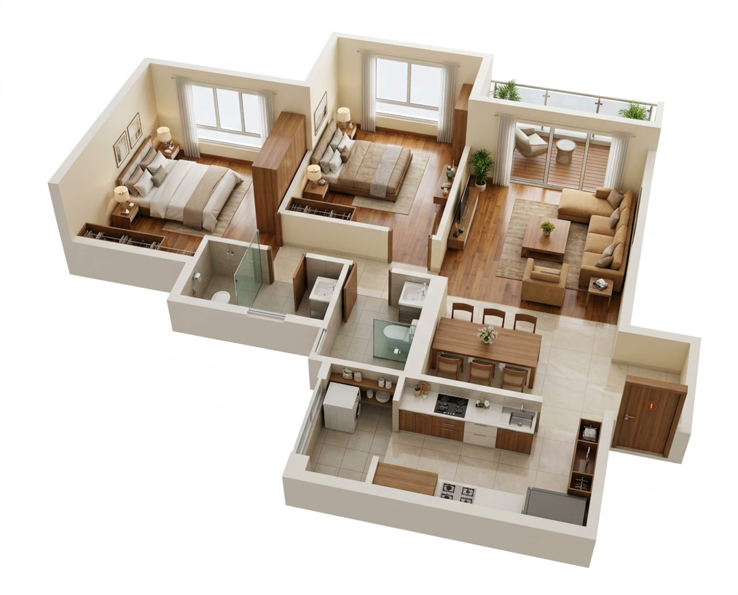 Floor plan of 2 BHK 855 Sq. Ft. Apartment in LnT Crestoria Estate, Navi Mumbai