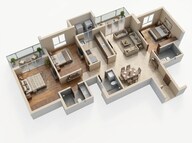 Floor plan of 3 BHK 1074 Sq. Ft. Apartment in LnT Crestoria Estate, Navi Mumbai