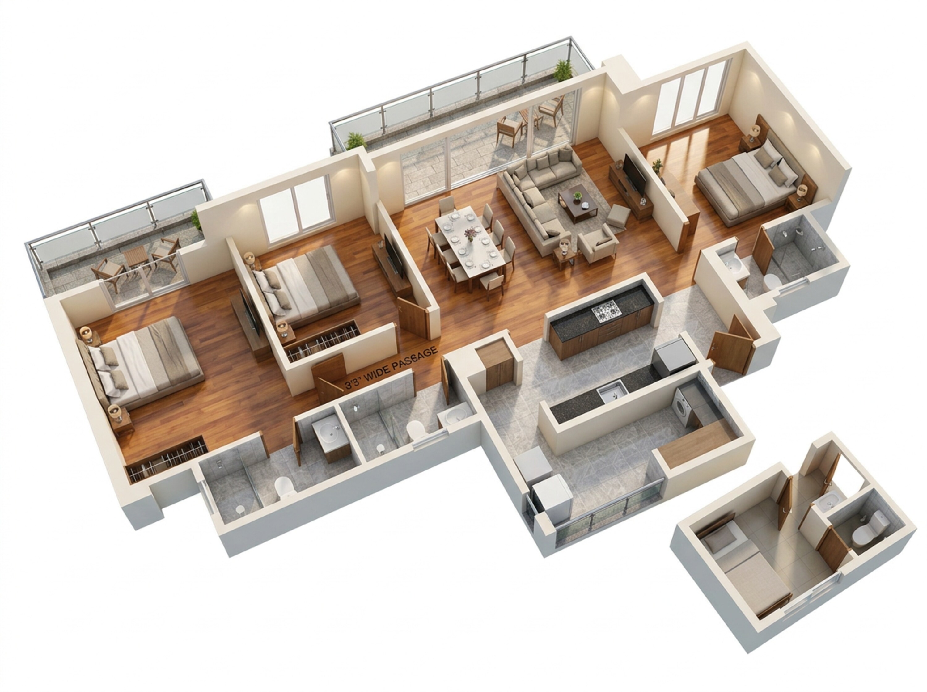 Floor plan of 3 BHK Apartment - 1441 sq. ft. in LnT Crestoria Estate, Navi Mumbai