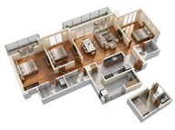 Floor plan of 3 BHK 1441 Sq. Ft. Apartment in LnT Crestoria Estate, Navi Mumbai