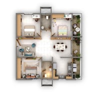 Floor plan of 3 BHK 1590 Sq. Ft. Apartment in Candeur Eternia, Hyderabad