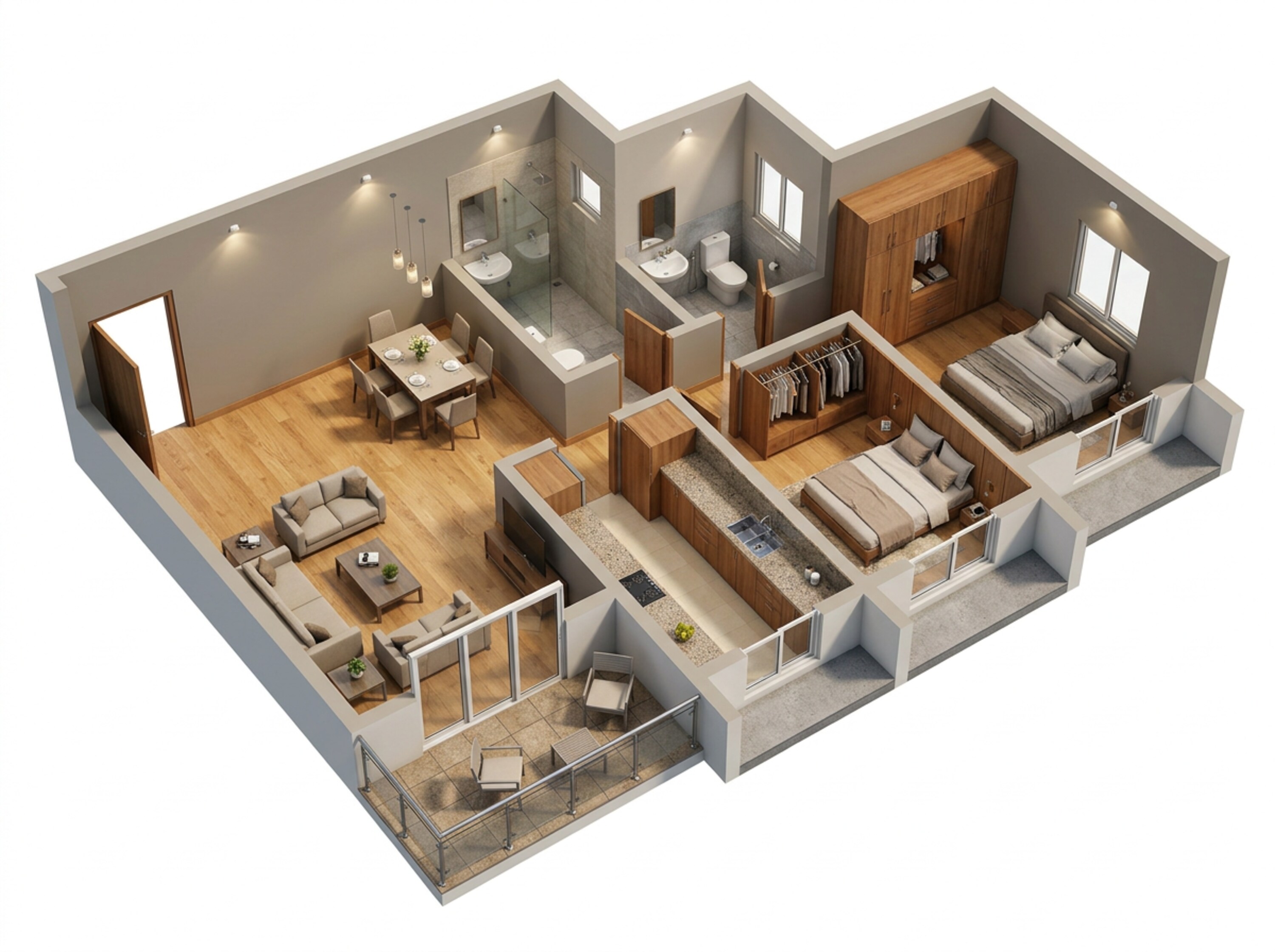 Floor plan of 2 BHK 741 Sq. Ft. Apartment in Satyam Grand Atlantis, Navi Mumbai