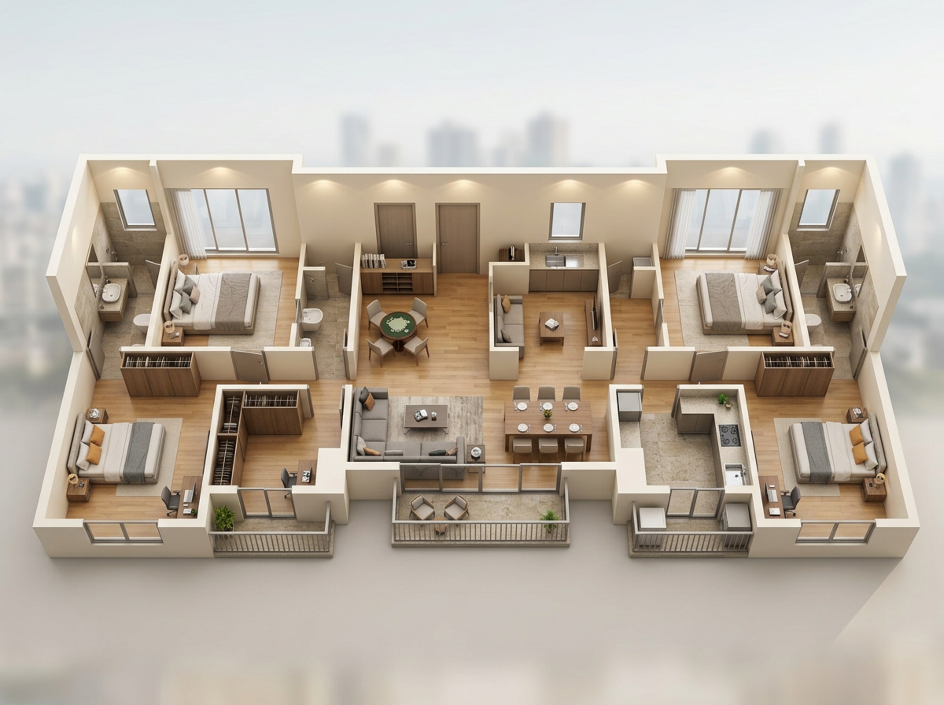 Floor plan of 3 BHK Apartment - 1076 sq. ft. in Marathon Nexzone Nirvana, Navi Mumbai