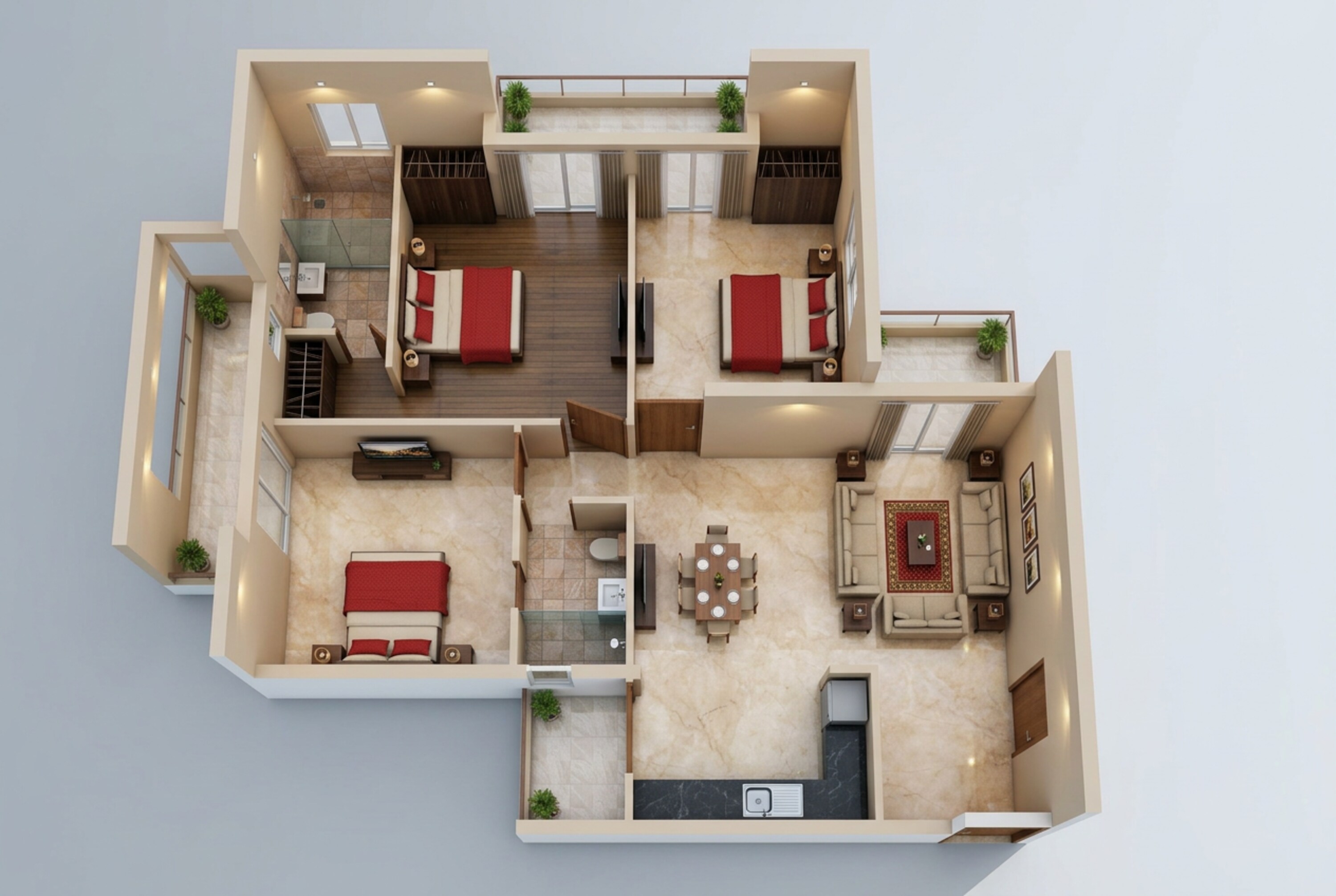 Floor plan of 3 BHK 1515 Sq. Ft. Apartment in Apex Sky Height, Ghaziabad