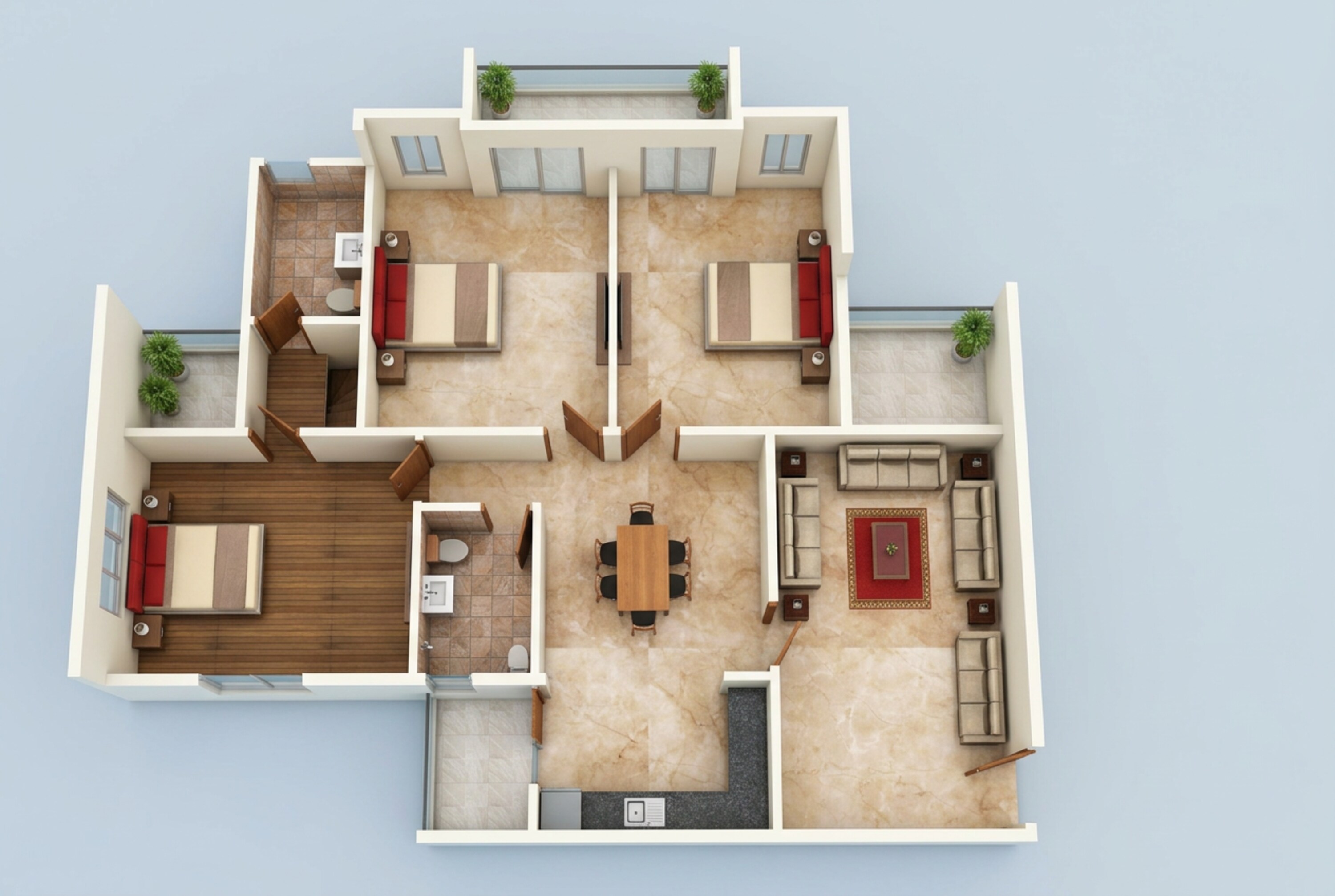 Floor plan of 3 BHK 1639 Sq. Ft. Apartment in Apex Sky Height, Ghaziabad