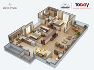 Floor plan of 3 BHK 1058 Sq. Ft. Apartment in Today Nova Vista, Navi Mumbai