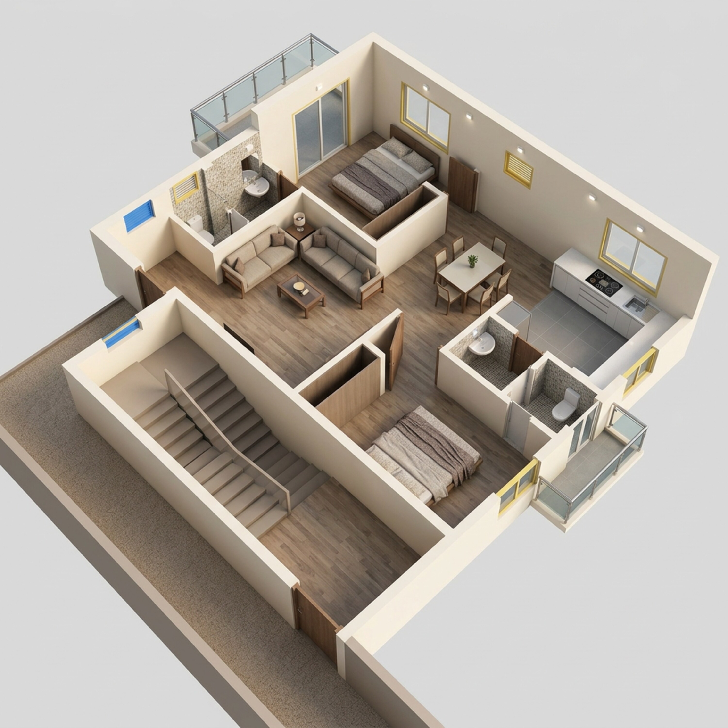 Floor plan of 2 BHK 1205 Sq. Ft. Apartment in RV Isira, Hyderabad