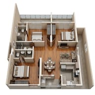 Floor plan of 3 BHK 1259 Sq. Ft. Apartment in RV Isira, Hyderabad