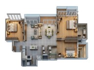 Floor plan of 3 BHK 816 Sq. Ft. Apartment in Purva Silversands, Pune