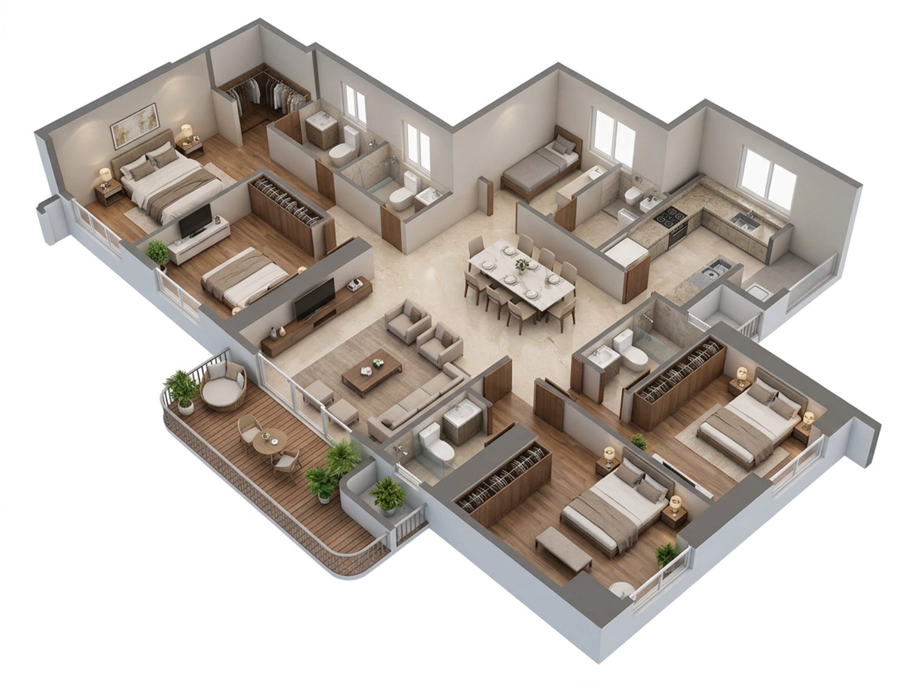 Floor plan of 4 BHK 1661 Sq. Ft. Apartment in Mahindra BeaconHill, Mumbai