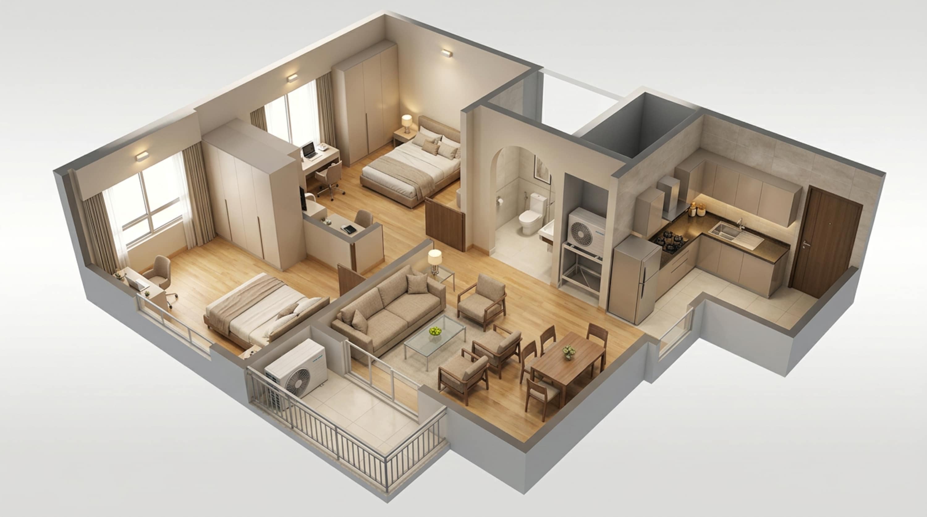 Floor plan of 2 BHK 1063 Sq. Ft. Apartment in Sobha One Residences, Bangalore