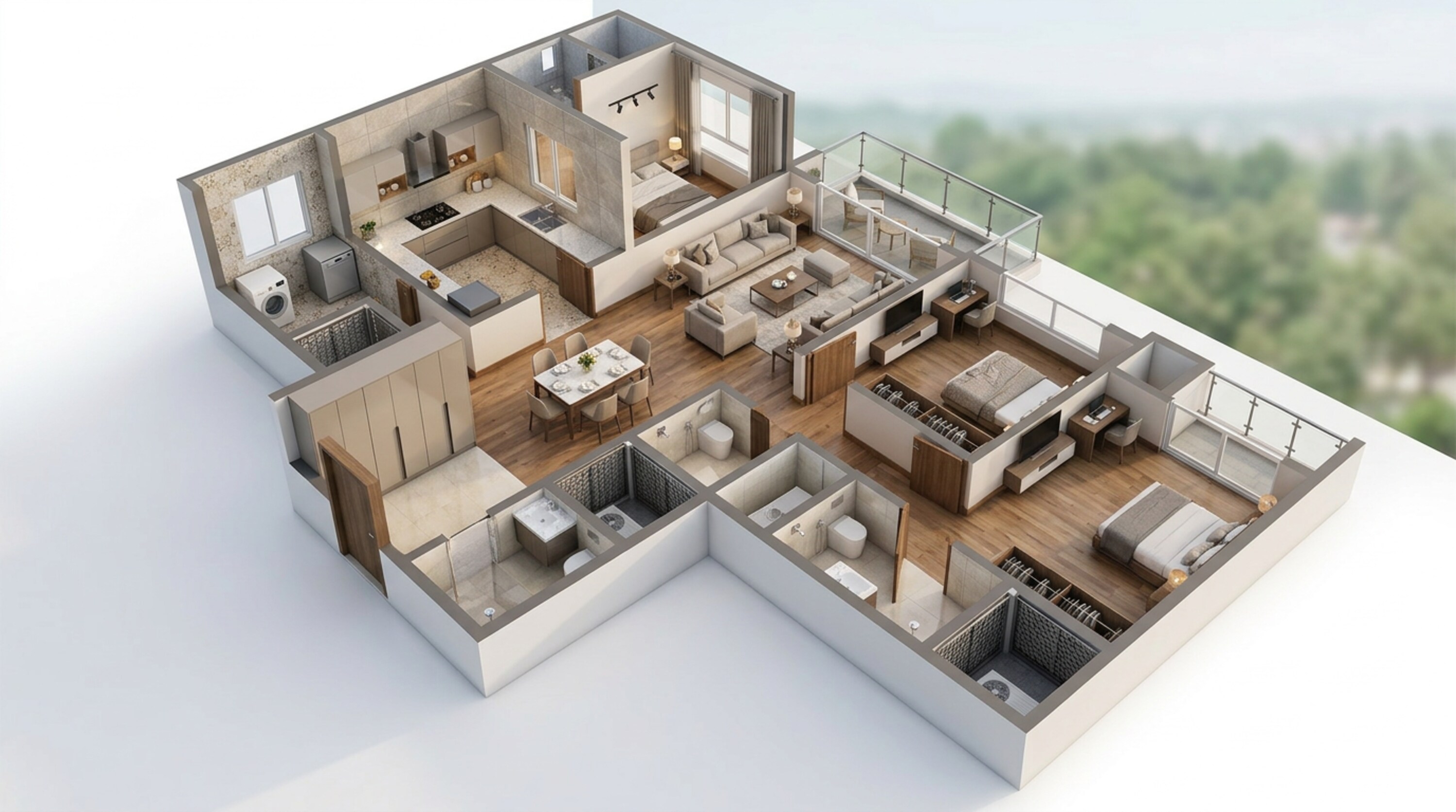 Floor plan of 3 BHK 1820 Sq. Ft. Apartment in Sobha One Residences, Bangalore