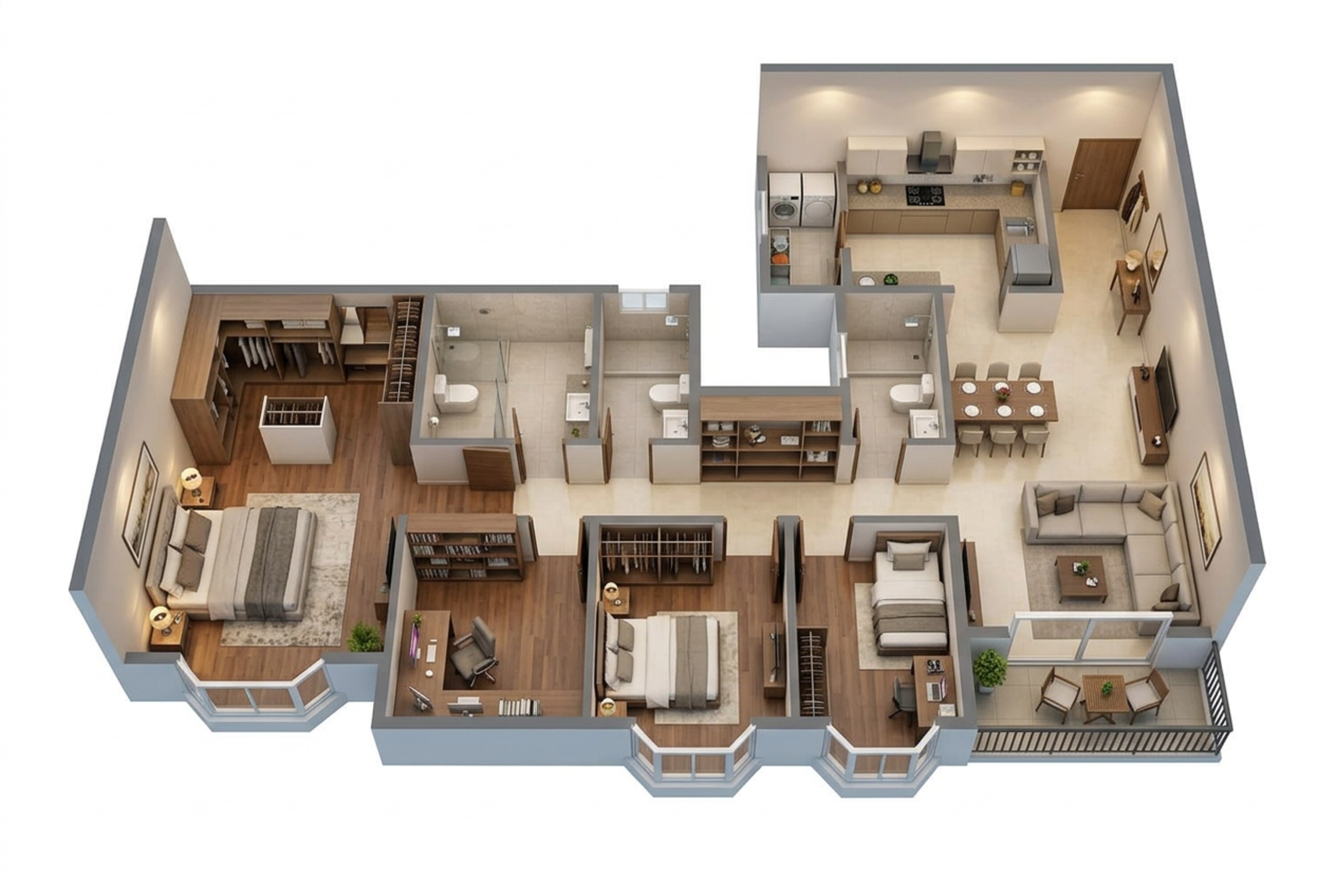 Floor plan of 2 BHK 1371 Sq. Ft. Apartment in Bhartiya Garden Enclave Nikoo Homes 8, Bangalore