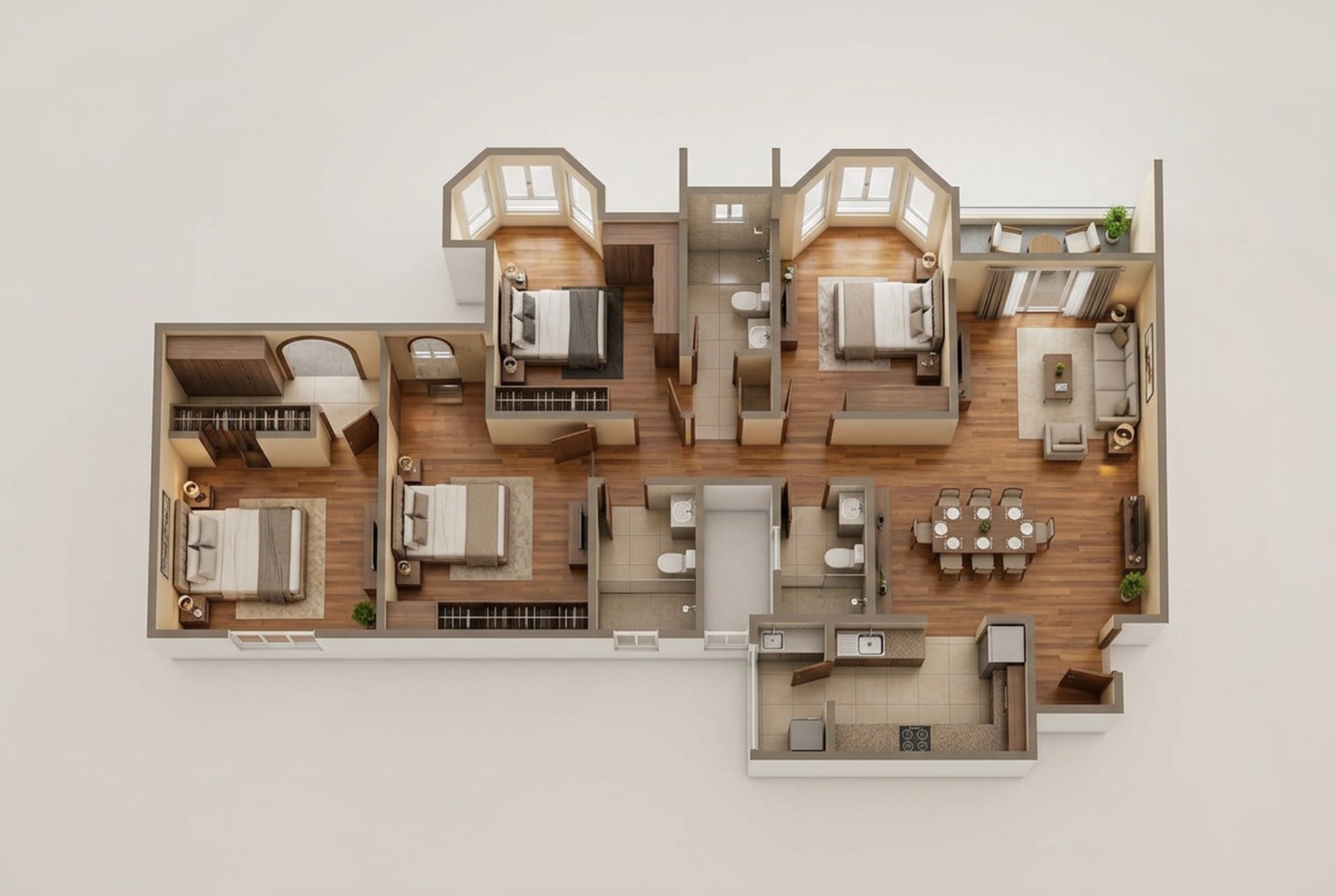 Floor plan of 3 BHK 1730 Sq. Ft. Apartment in Bhartiya Garden Enclave Nikoo Homes 8, Bangalore