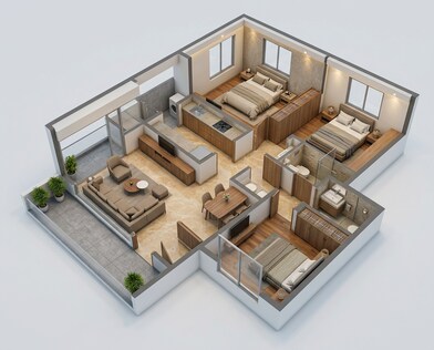 Floor plan of 2 BHK 657 Sq. Ft. Apartment in Rohan Adira, Thane