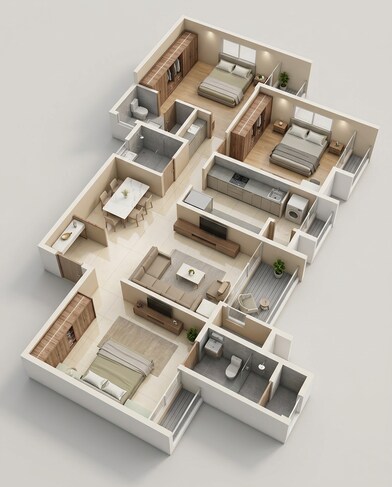 Floor plan of 3 BHK 951 Sq. Ft. Apartment in Rohan Adira, Thane